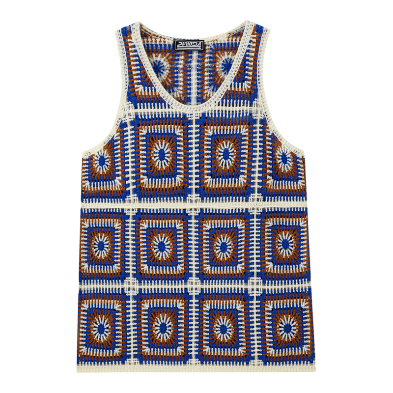 2026夏波西米亚风撞色钩织背心男复古马甲休闲度假坎肩Men's vest