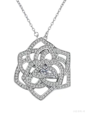 满钻镂空山茶花项链轻奢玫瑰花