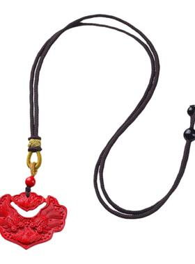 天然红朱砂双鱼锦鲤锁吊坠男女