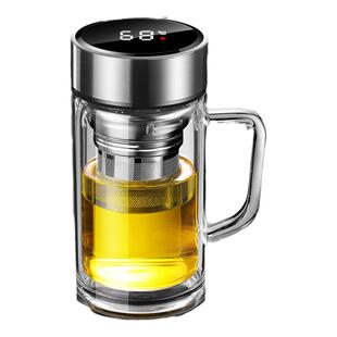 1000ml超大容量带把手玻璃杯双层隔热耐高温防爆泡茶杯办公室水杯