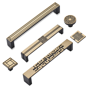 新中式拉手柜门仿铜门把手厨门衣柜古铜北欧式抽屉单孔橱柜门拉手