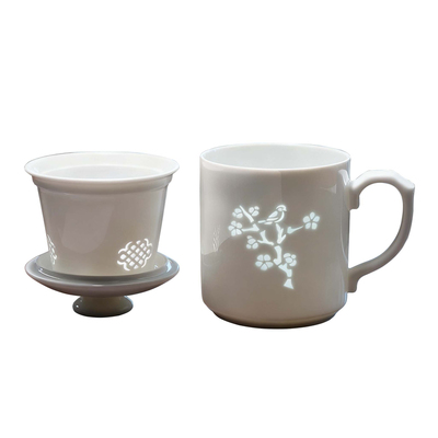 景德镇非遗玲珑杯陶瓷茶杯带盖带过漏家用泡茶大容量礼品杯子定制