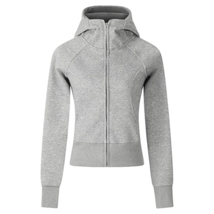 SREK美式复古灰色连帽卫衣女早秋修身显瘦长袖拉链短外套上衣潮