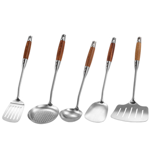 张小泉炒菜铲子 304不锈钢木手柄锅铲套装家用中式汤勺炒菜漏勺子