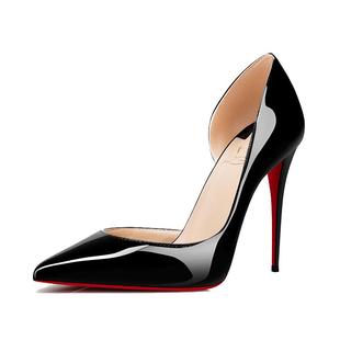 LUKE侧空CL红底高跟鞋女新款尖头浅口性感百搭黑色气质职业单鞋