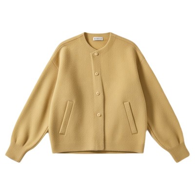 高质感羊毛圆领毛呢外套设计感简约气质双面呢短款大衣