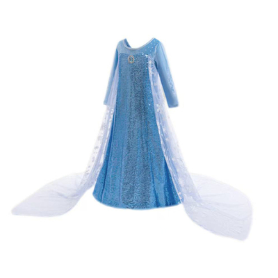 迪士尼女童爱莎公主裙秋季冰雪奇缘cos儿童亮片生日洋气拖尾礼服