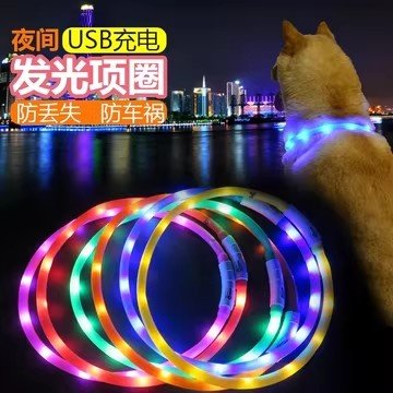 狗狗发光项圈七彩大中小型犬夜光泰迪金毛led遛狗项圈宠物用品