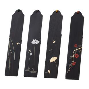 红木古典中国风荷花银杏镶嵌书签定制刻字 精美文艺古风故宫创意黑檀木质文创产品学生用纪念品商务礼品订制