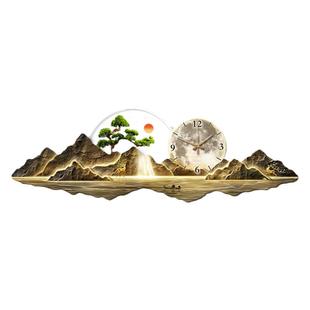 钟表挂钟客厅装饰画2026新款新中式沙发背景墙挂画轻奢山水壁灯画