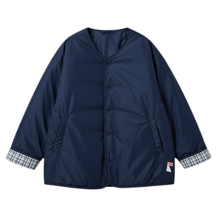 蓝色日系复古风两面穿棉服外套女秋冬新款加厚宽松休闲百搭上衣