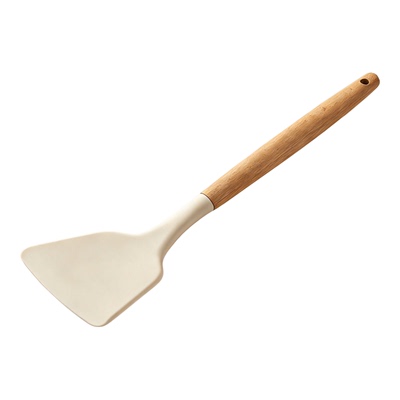 cookerbene家用不粘锅专用硅胶锅铲炒菜铲子煎铲汤勺白色木柄硅胶