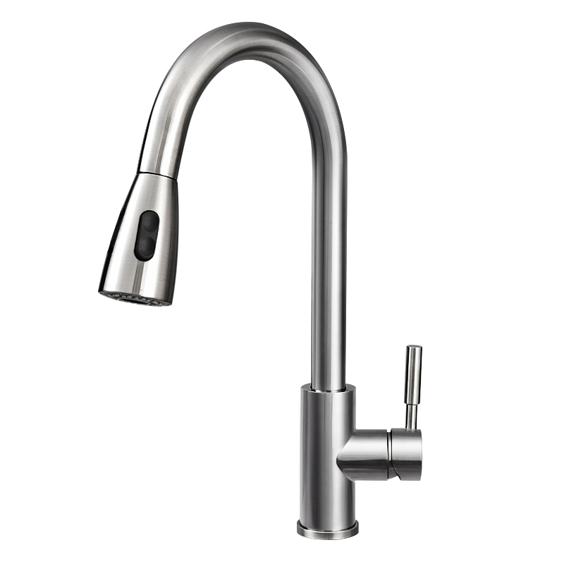 潜水艇枪灰色厨房抽拉式水龙头洗菜盆池冷热水伸缩不锈钢万向旋转