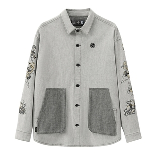 ONIARAI/鬼洗25春夏新品泥棒蓝十二神绣花牛仔男式衬衫 N140029