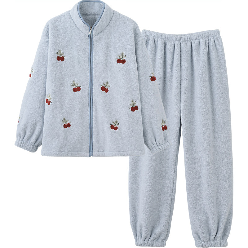 思莉保暖睡衣女可外穿拉链家居服