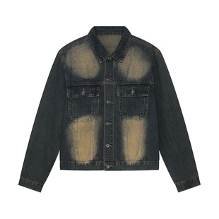 sicnhe港式复古做旧cleanfit牛仔夹克男修身外套宽松牛仔上衣套装