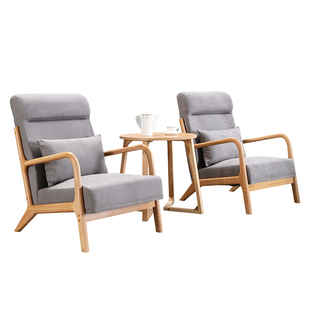 高靠背单人沙发阳台休闲椅子家用客厅书房卧室实木单椅北欧小沙发