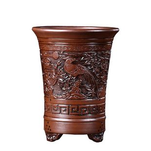 花盆宜兴紫砂花盆兰花花盆陶瓷室内客厅仿古浮雕兰花盆兰花专用盆