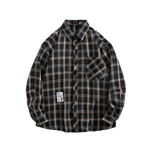 格子衬衫男长袖宽松韩版潮牌外套男士秋季港风潮流帅气百搭衬衣潮