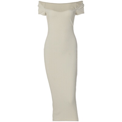 方领拼接袖子过膝长裙连衣裙