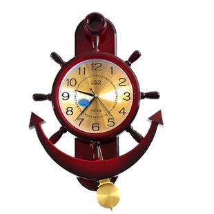 包邮霸王舵手壁挂钟电子大木摆钟金属复古创意扫描客厅壁船锚钟表