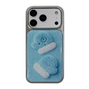 ins冬日蓝色毛绒手套适用苹果手机壳iphone17promax高级感13/14硅胶16Pro保护套15新款全包防摔女软电镀韩系p