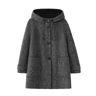 双面呢羊绒大衣中长宽松带帽