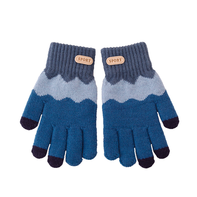 骑行防风儿童保暖手套男童秋冬五指小学生中大童男孩针织防寒宝宝