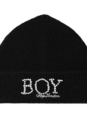 BOYLONDON个性街头黑色LOGO钉珠刺绣针织帽秋冬保暖帽子N90038