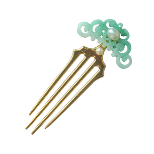 古风鱼龙纹仿玉插梳汉服头饰宫廷叉梳后宫妃嫔贵女眷琉璃玉佩发梳