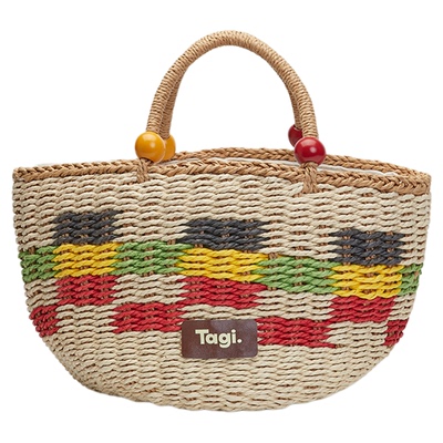 Tagi.木头果子编织手提手工水果野餐篮 串珠编织度假包出游