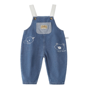 [7A抗菌]男童背带裤宝宝时髦牛仔裤冬装小童休闲宽松儿童秋天裤子