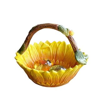 方亚陶瓷向日葵太阳花提篮水果碗精致家居茶几餐桌装饰瓷器美式