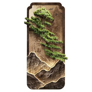 迎客松led灯轻奢入户玄关装饰画走廊过道挂画壁画简约现代高级感