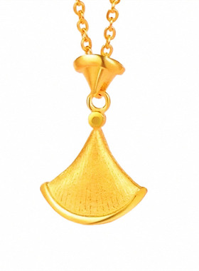 周先生小裙子项链 女纯银镀18K黄金色扇形银杏叶吊坠锁骨链日常潮