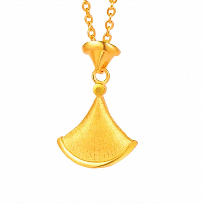 周先生小裙子项链 女纯银镀18K黄金色扇形银杏叶吊坠锁骨链日常潮