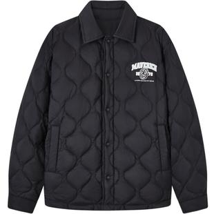 gxgjeans男装2024年冬季保暖休闲宽松翻领黑色羽绒服男