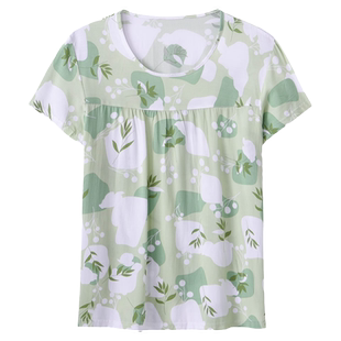 睡衣上衣女款2025新款春款夏天棉绸中老年人短袖妈妈凉感薄款圆领