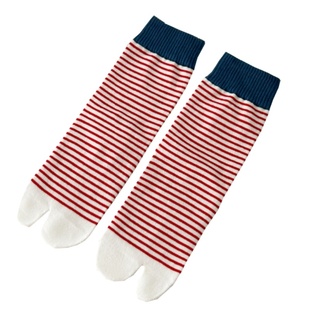 二指袜纯棉中筒袜女条纹ins潮秋网红韩版长筒猪蹄可爱分趾堆堆袜