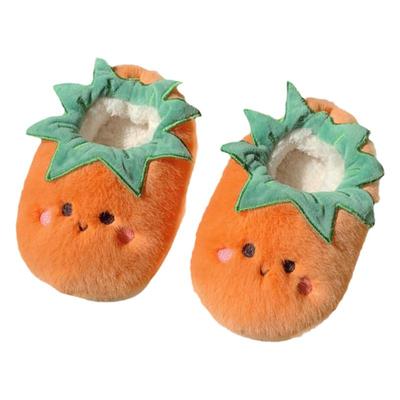 细细条毛绒可爱番茄亲子棉拖鞋