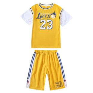 篮球服男童儿童球衣夏装速干假两件帅气中大童夏季短袖运动套装酷