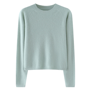 恒源祥100%纯羊绒衫女宽松圆领套衫抽条针织衫短款气质毛衣打底衫