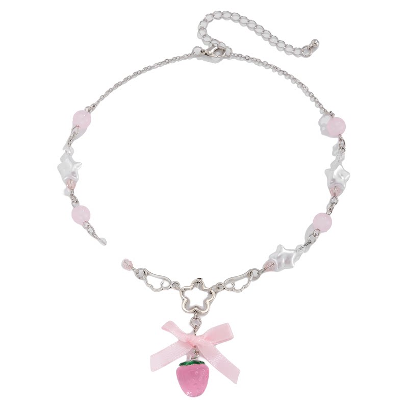草莓蝴蝶结仿珍珠五角星项链女 清新甜美时尚可爱网红ins风锁骨链