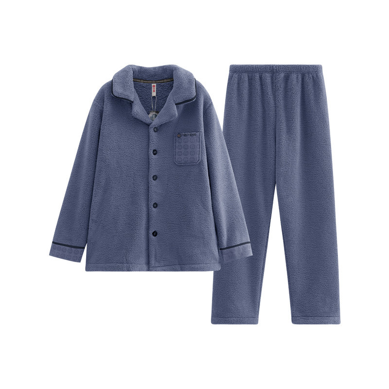 芬腾蓬蓬绒睡衣男秋冬季套装青年男款珊瑚绒加绒加厚防静电家居服
