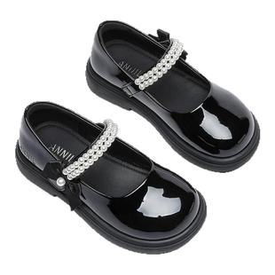 安奈儿童鞋女童皮鞋黑色2026新款春秋女孩宝宝软底儿童鞋子公主鞋