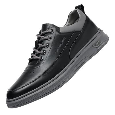 红蜻蜓新款真皮黑色平底男士板鞋