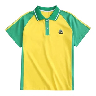 广州番禺区小学生校服夏季纯棉薄款番禺教育短袖T恤绿色短裤套装