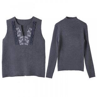 宝诗黎两件套绣花马甲针织衫2026春季气质时尚百搭休闲洋气上衣女