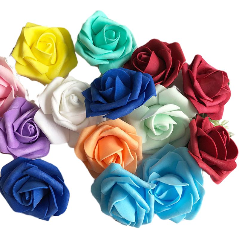 包邮仿真PE玫瑰花头5层仿真泡沫玫瑰花朵直径6.5cm假花花球材料