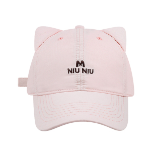 可爱减龄猫耳朵字母棒球帽女款日系甜美帽子宽帽檐显脸小鸭舌帽潮